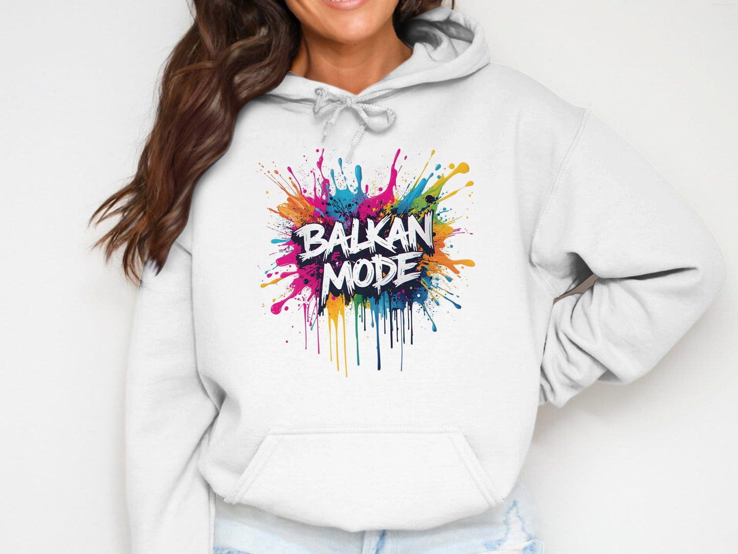 White Balkan Mode Splash Design Colorful Hoodie product type