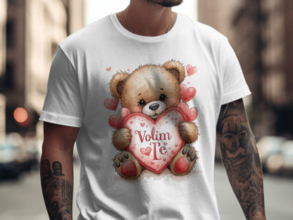 Adorable Teddy Bear Volim Te Heart Design T-shirt