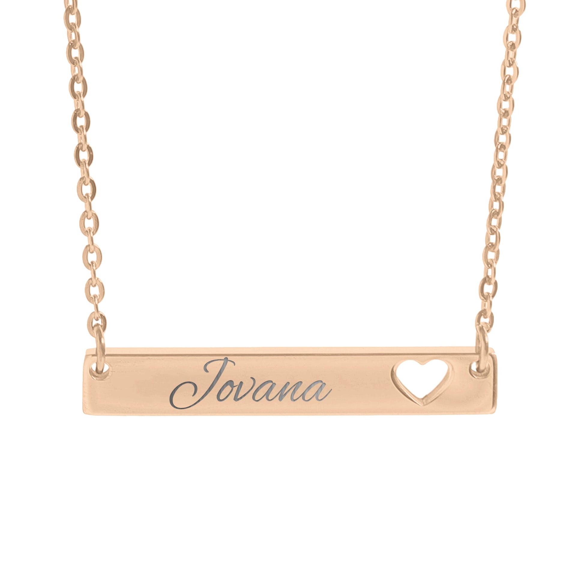 Personalized Jovana Engraved Bar Necklace with Heart Cutout