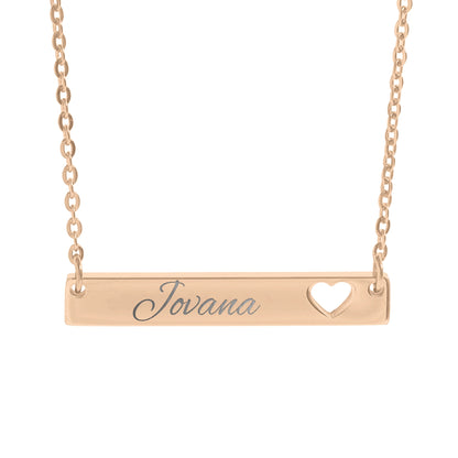Personalized Jovana Engraved Bar Necklace with Heart Cutout