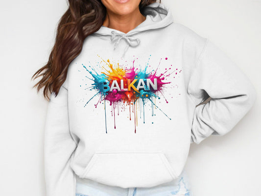 Vibrant Balkan Splash Print White Hoodie product type