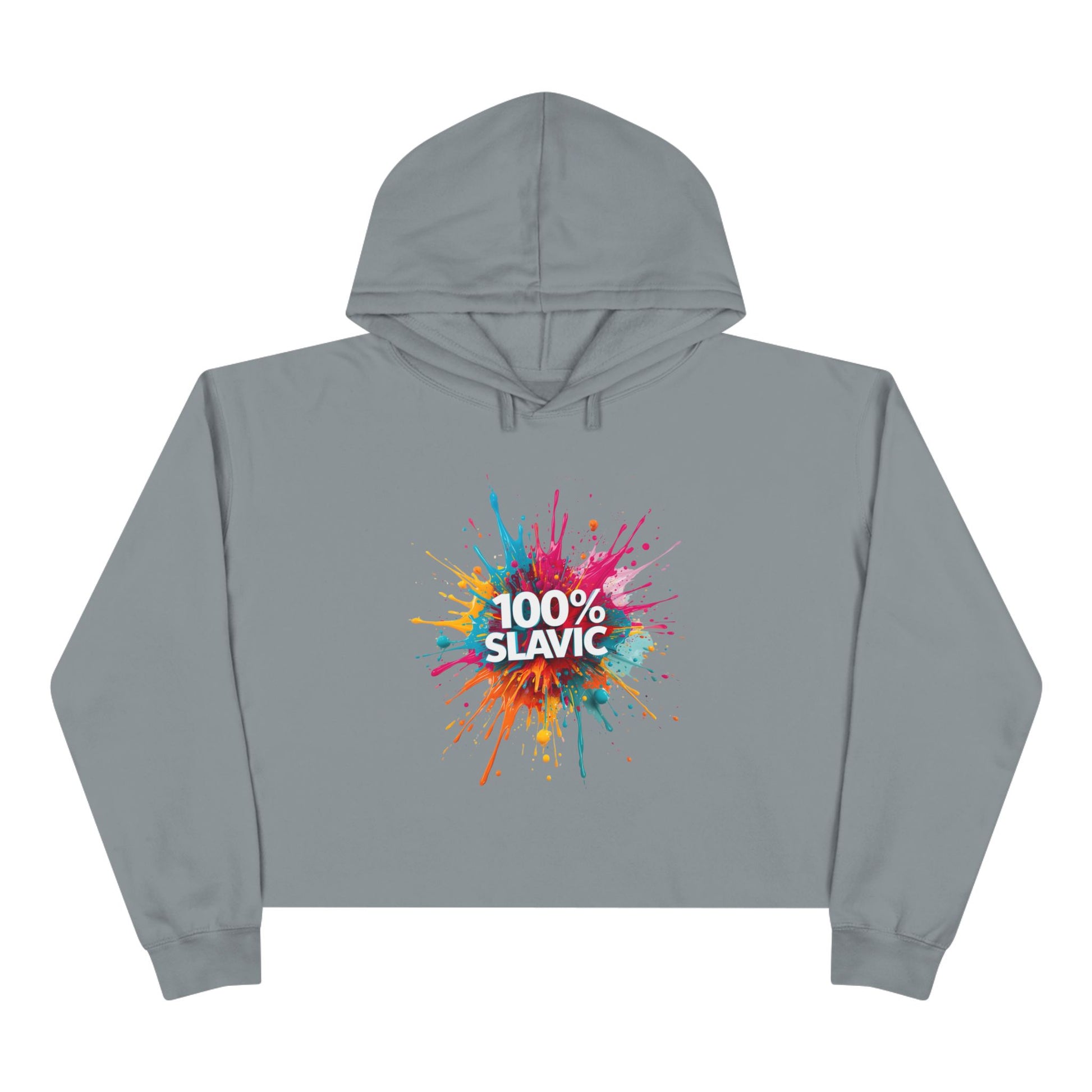 100% SLAVIC Colorful Paint Splash Grey Cropped Hoodie product type