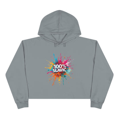100% SLAVIC Colorful Paint Splash Grey Cropped Hoodie product type