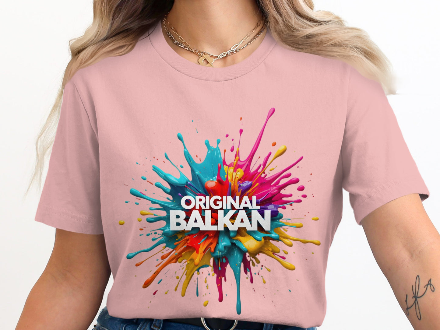 Original Balkan Colorful Paint Splash Pink T-shirt