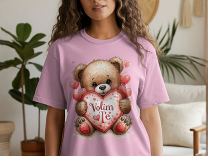 Cute Teddy Holding Heart Valentine Graphic T-Shirt