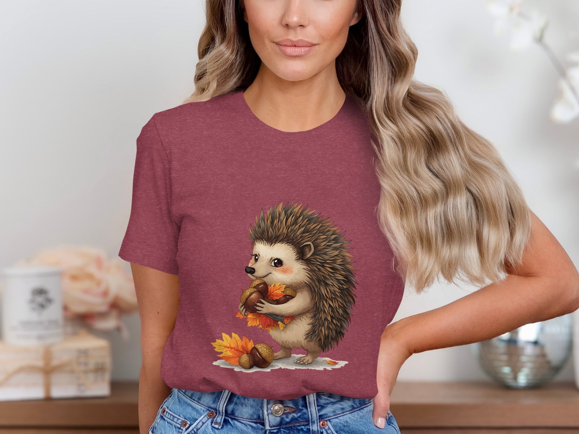 Adorable Hedgehog with Autumn Leaves Graphic T-Shirt product
