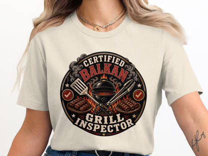 Certified Balkan Grill Inspector text with grill, tongs, and steaks graphic.