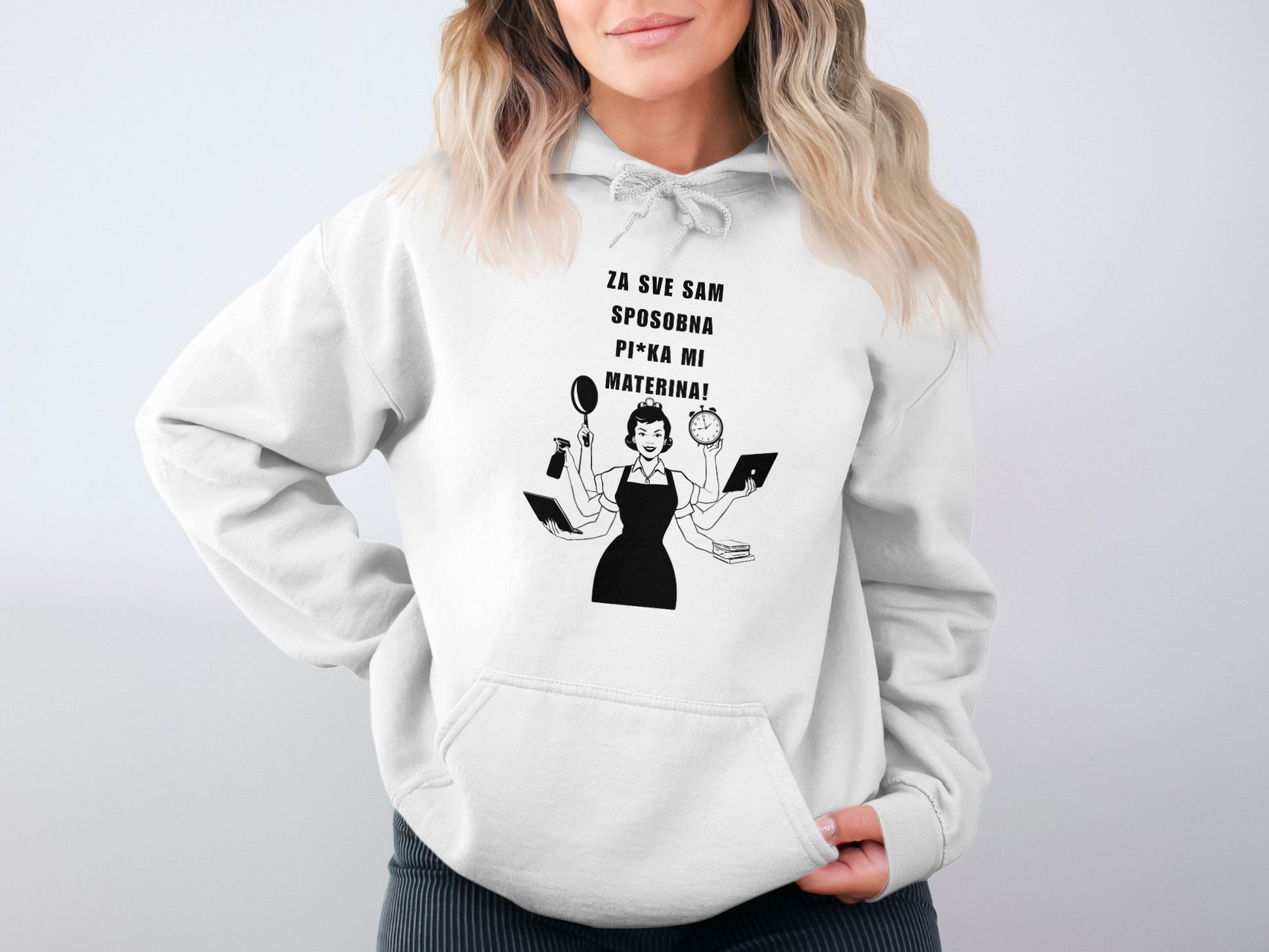 Humorous Illustration with Multitasking Woman Hoodie