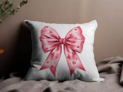 Pink Heart Patterned Bow Design on Pillow Plush Cushion