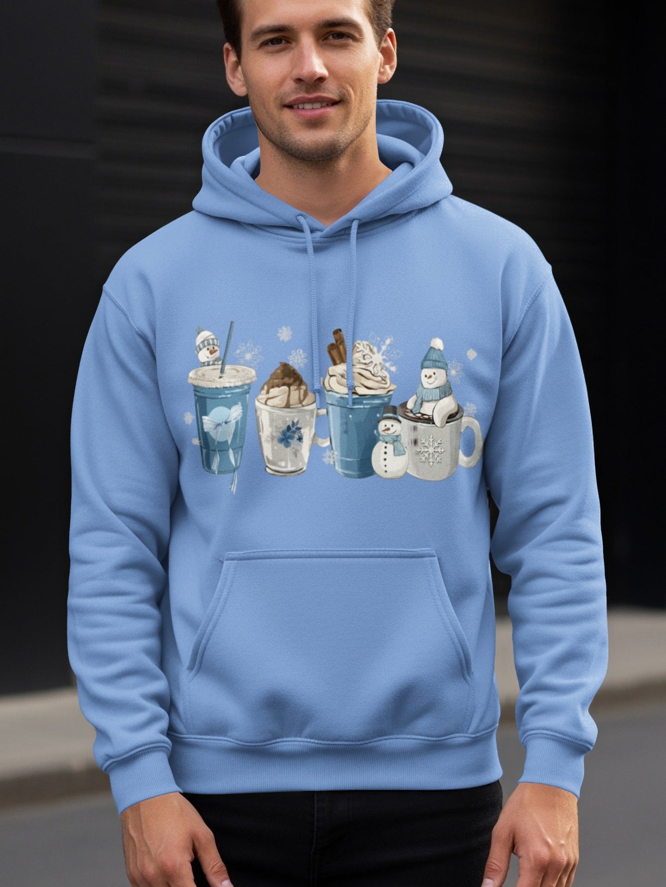 Cozy Winter-Themed Hot Beverage Graphic Hoodie