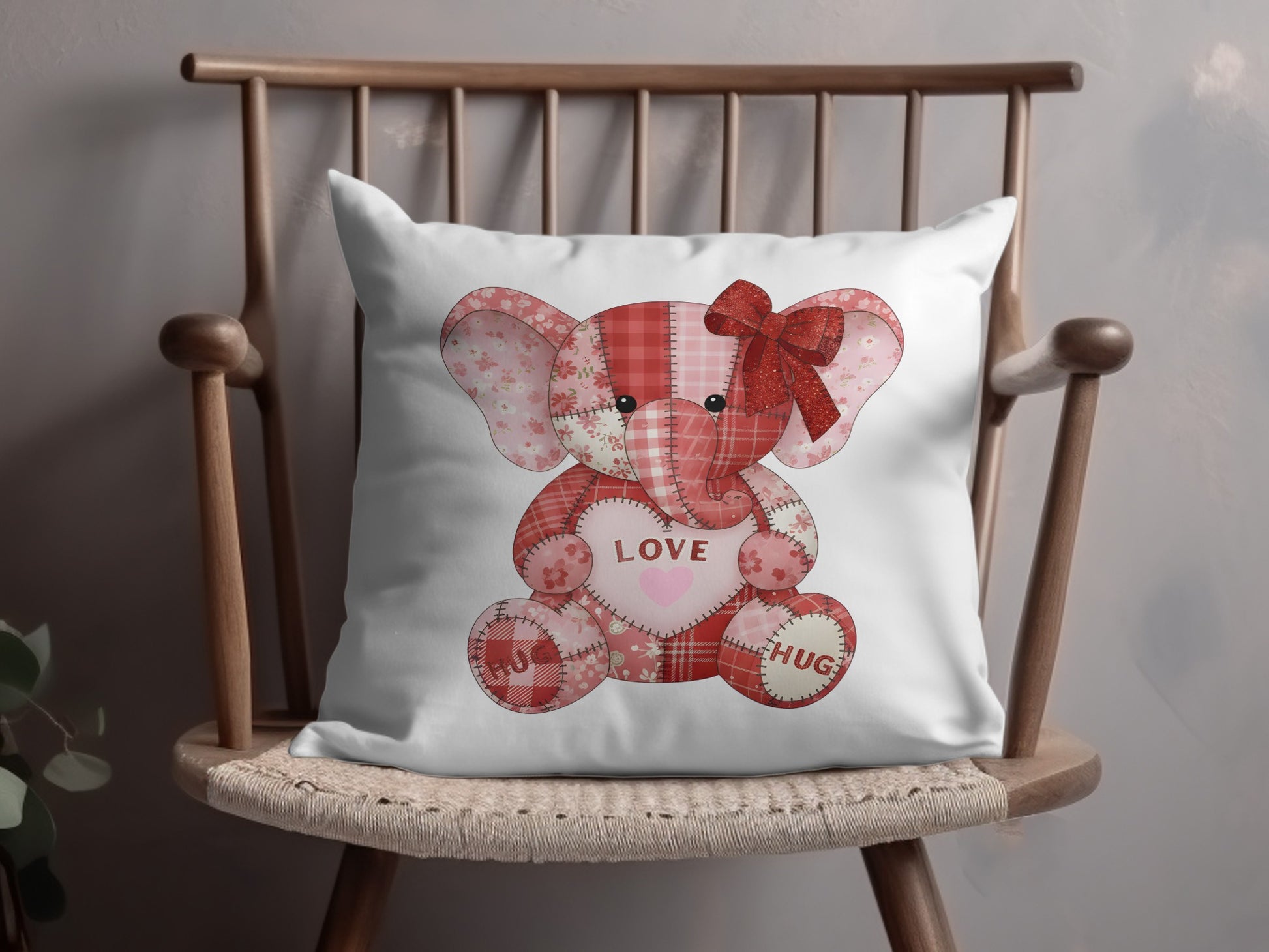 Adorable Elephant Pillow with Love and Hug Accents