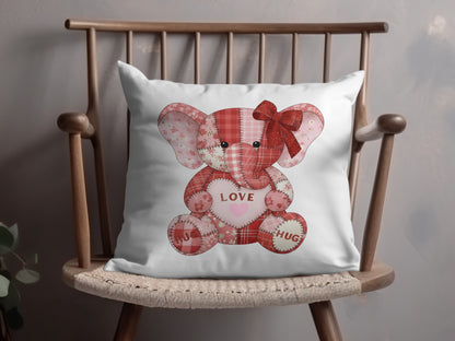Adorable Elephant Pillow with Love and Hug Accents
