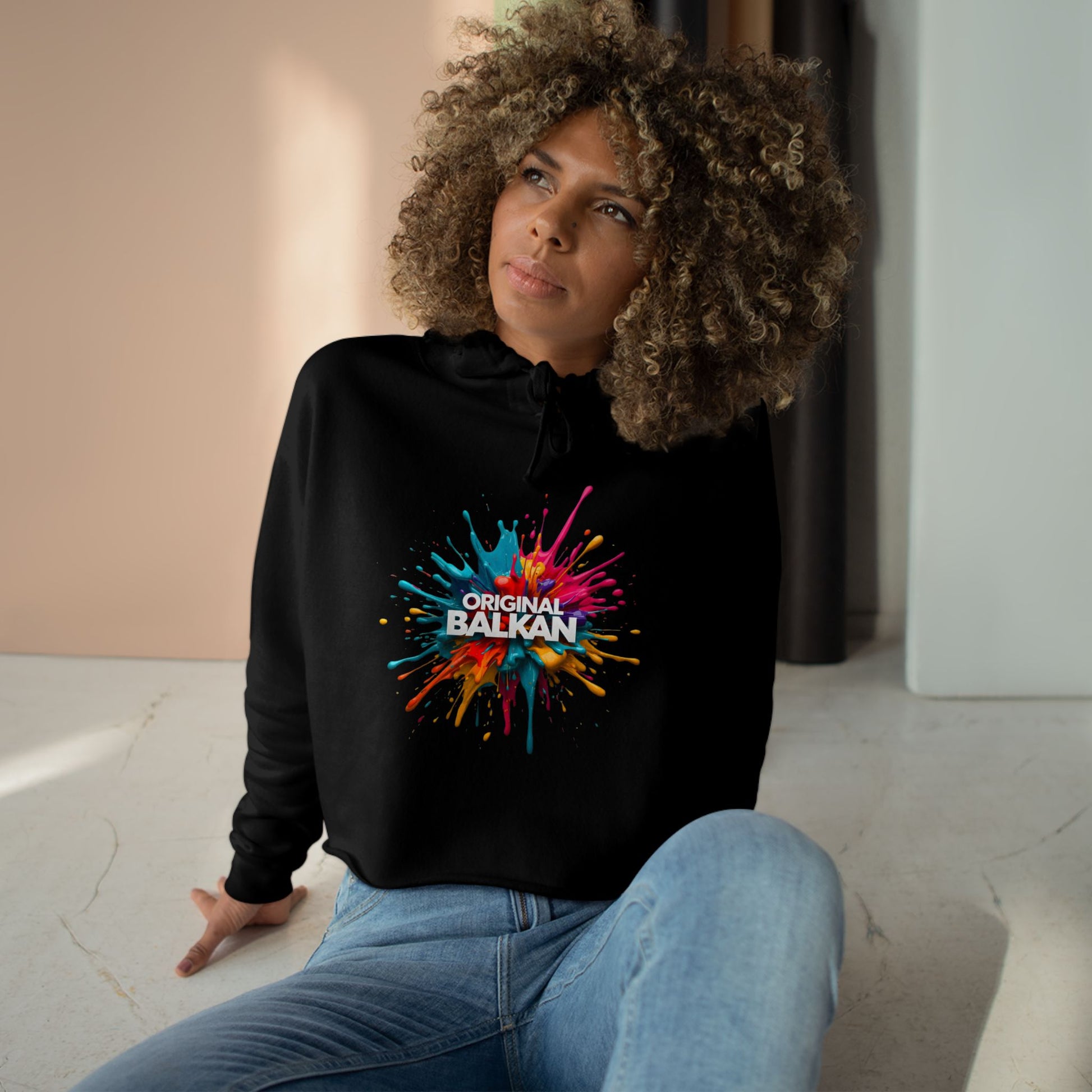 Black Original Balkan Splash Cropped Hoodie product type