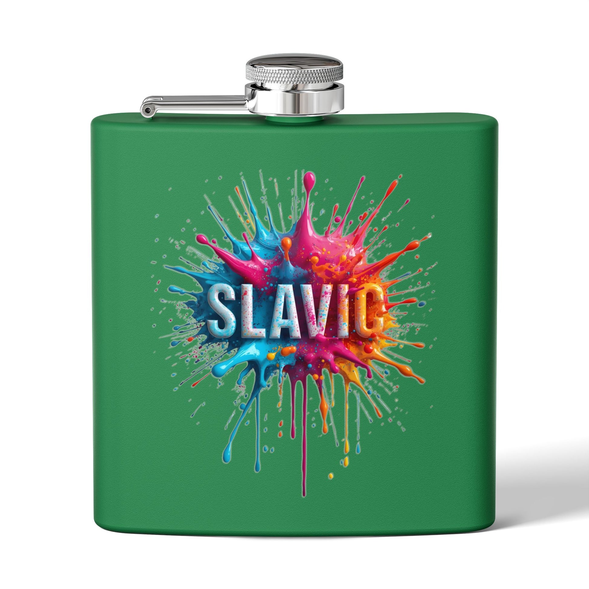 Vibrant Paint Splash Slavic Text Green Flask product type