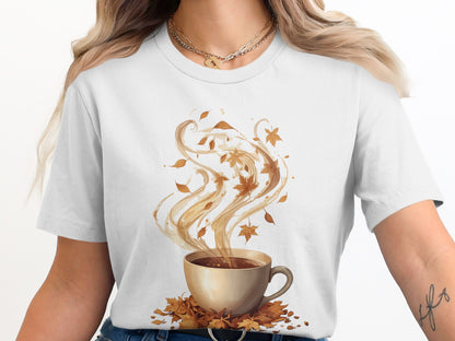 Fall Leaves and Coffee Cup Design T-shirt product type