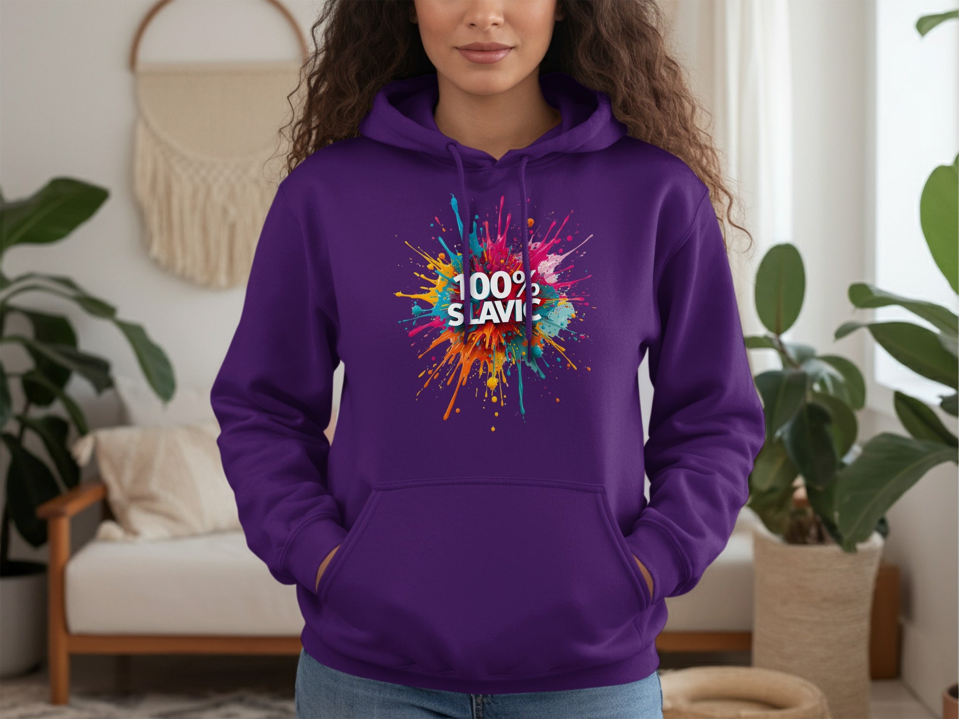 100% Slavic Colorful Paint Splash Purple Hoodie product type