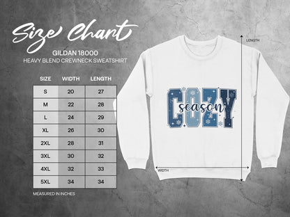 Cozy Season Heavy Blend Sweatshirt Size Chart Image