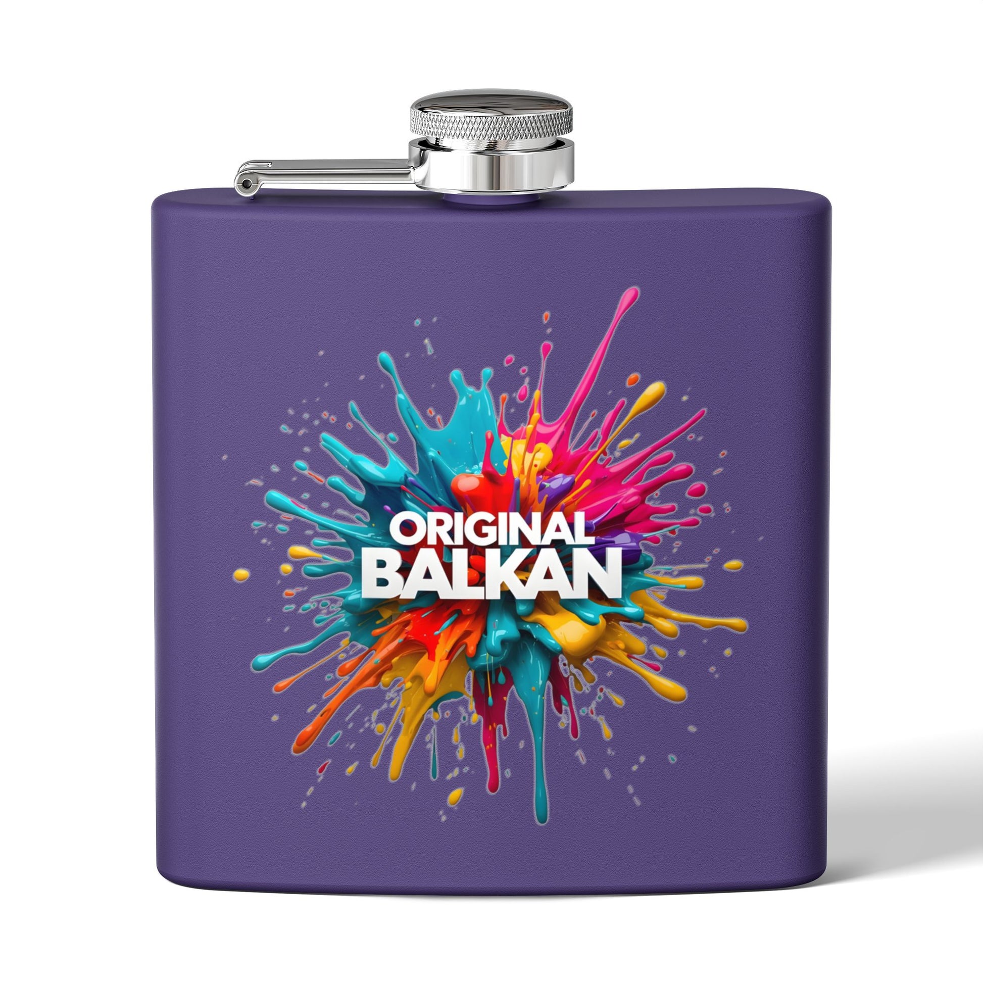 Purple Hip Flask Original Balkan Colorful Paint Splat product type