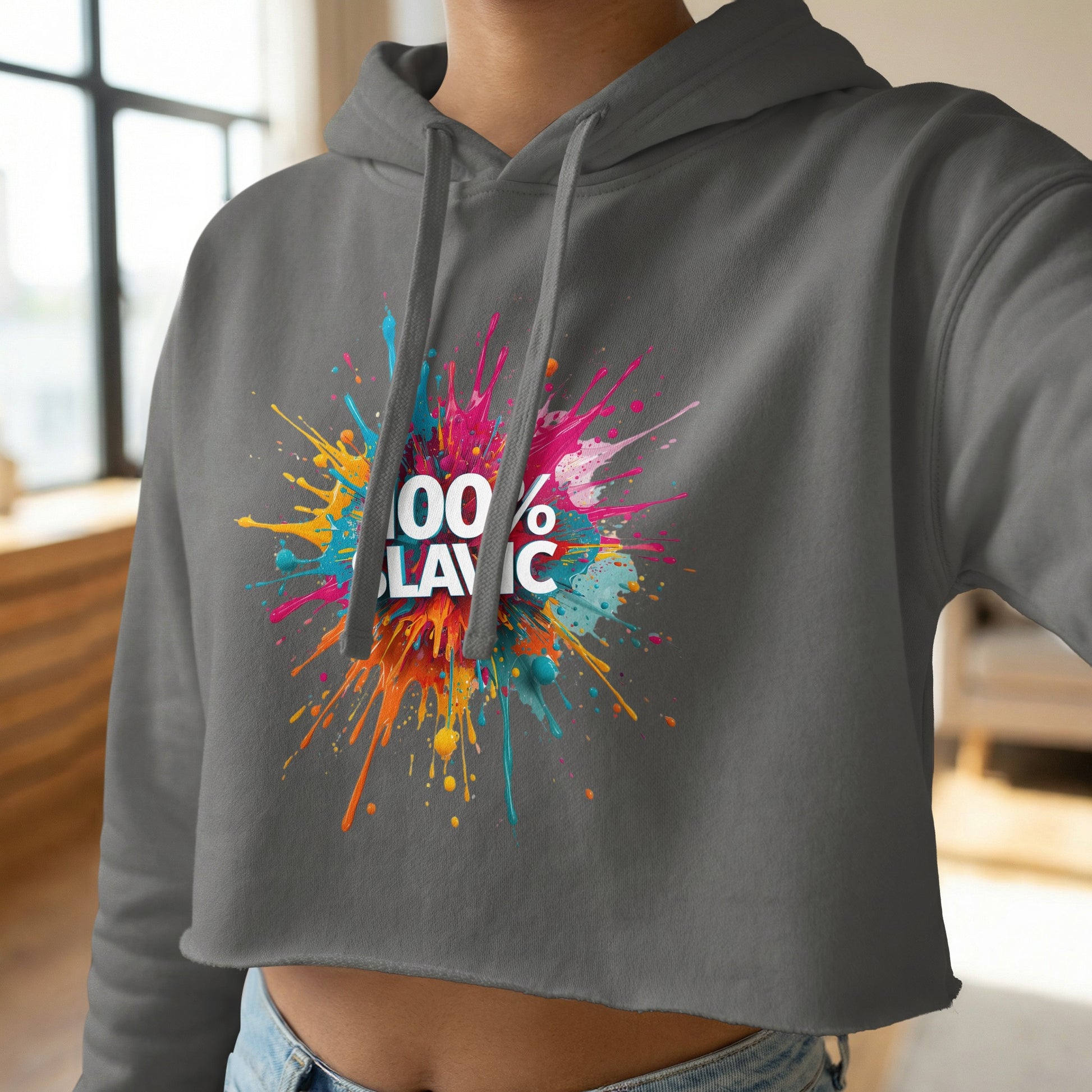 Grey Colorful Splatter 100% SLAVIC Cropped Hoodie product type