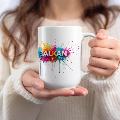 Colorful Paint Splatter Balkan Word White Mug product type