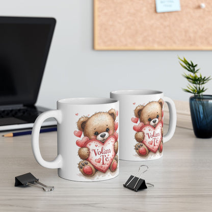 Cute Teddy Bear Volim Te Design Coffee Mug
