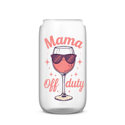 Mama Off Duty Wine Glass with Sunglasses Design