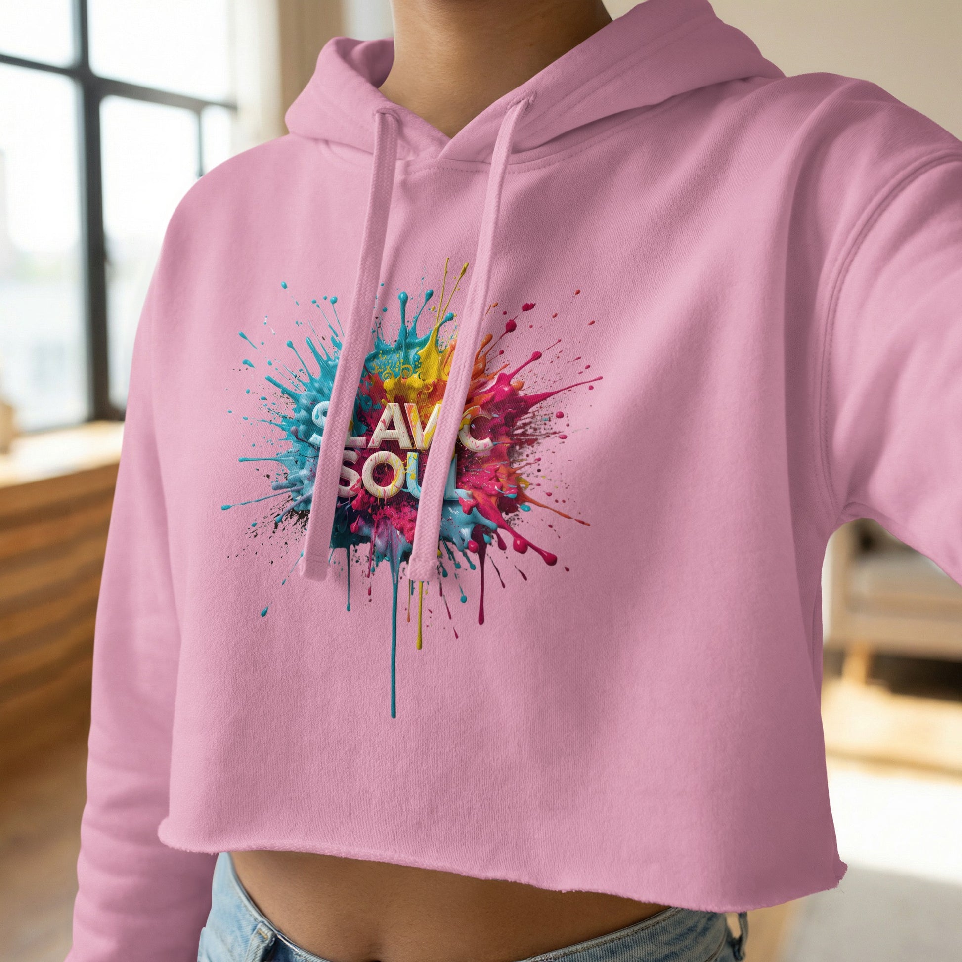Pink Cropped Hoodie Flavor Soul Paint Splatter product type