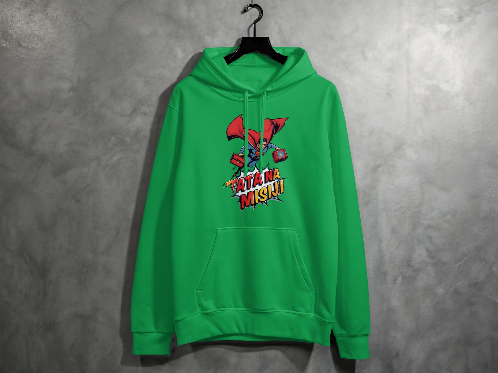 Green Hoodie with Vibrant Graphic Design Style