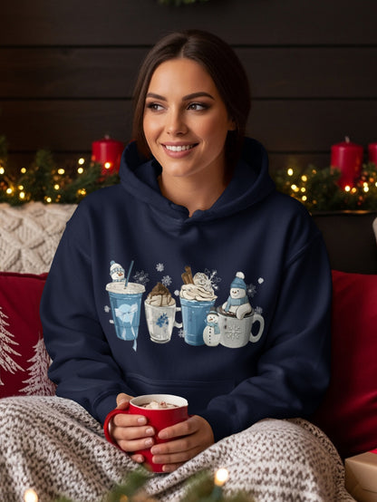 Cozy Winter-Themed Hot Beverage Hoodie