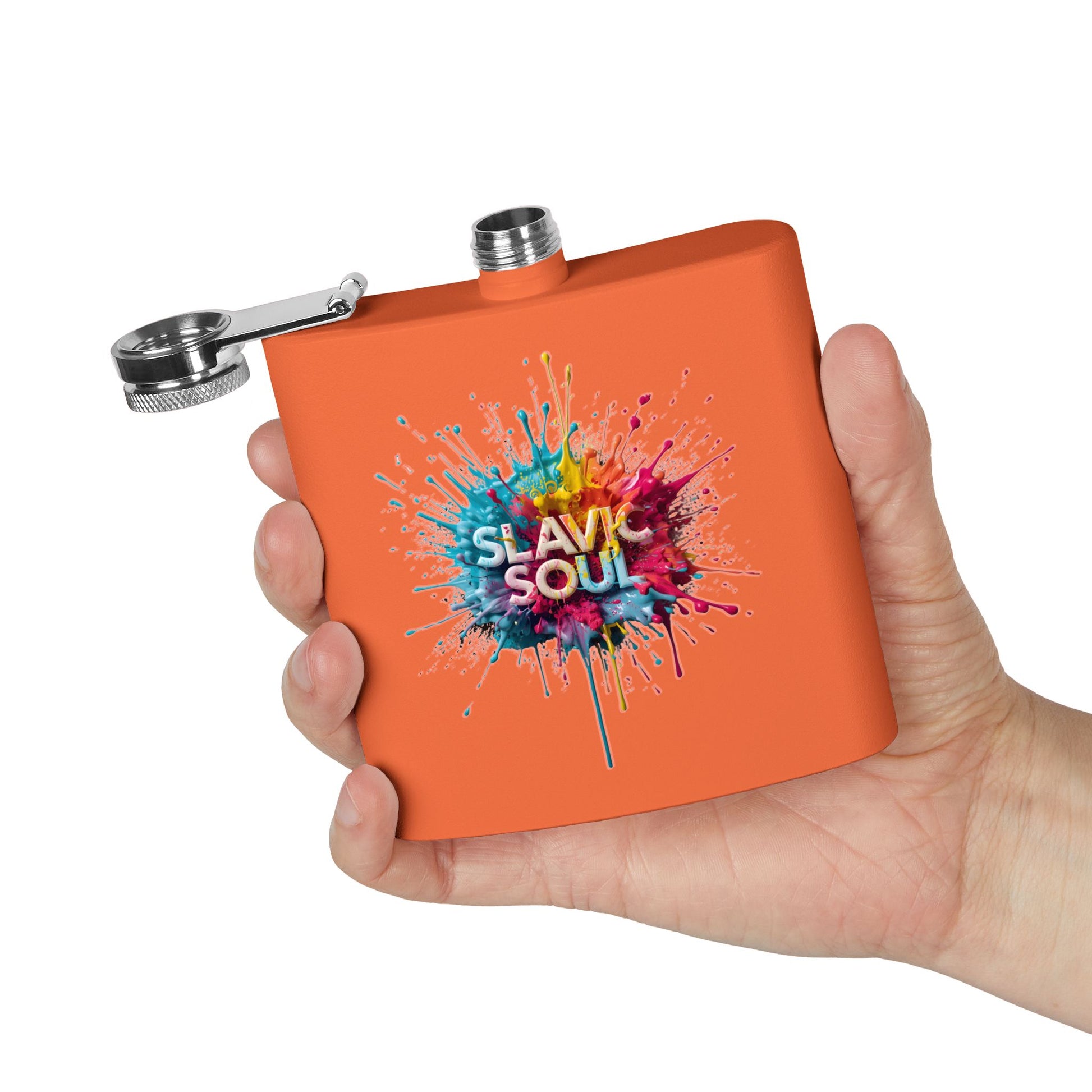 Orange Slavic Soul Paint Splash Hip Flask product type
