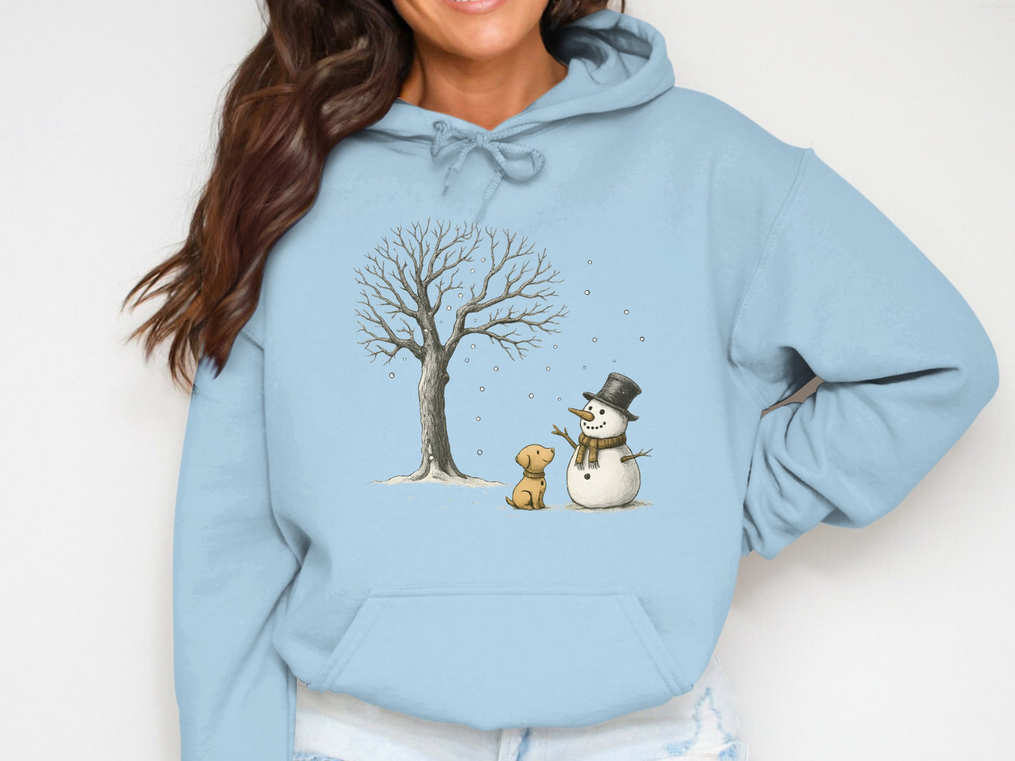 Cozy Hoodie with Cute Snowman and Dog Print Design