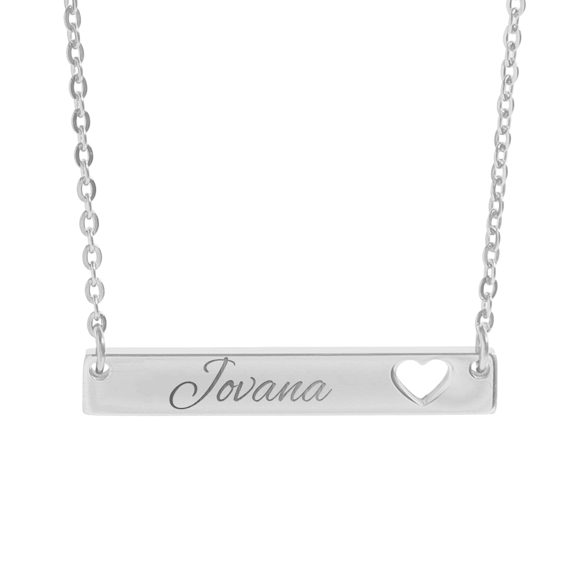 Personalized Engraved Name Bar Necklace with Heart Charm