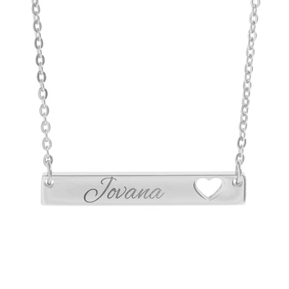 Personalized Engraved Name Bar Necklace with Heart Charm