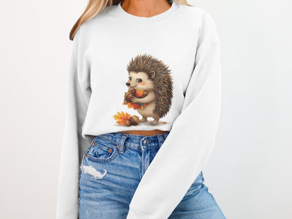 Adorable Hedgehog Holding Leaves Print Sweatshirt product type
