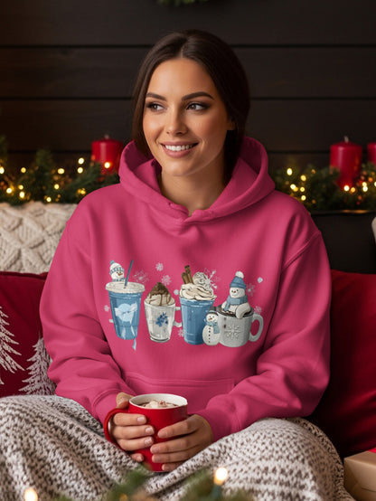 Cozy Pink Hoodie with Winter Themed Cocoa Mugs