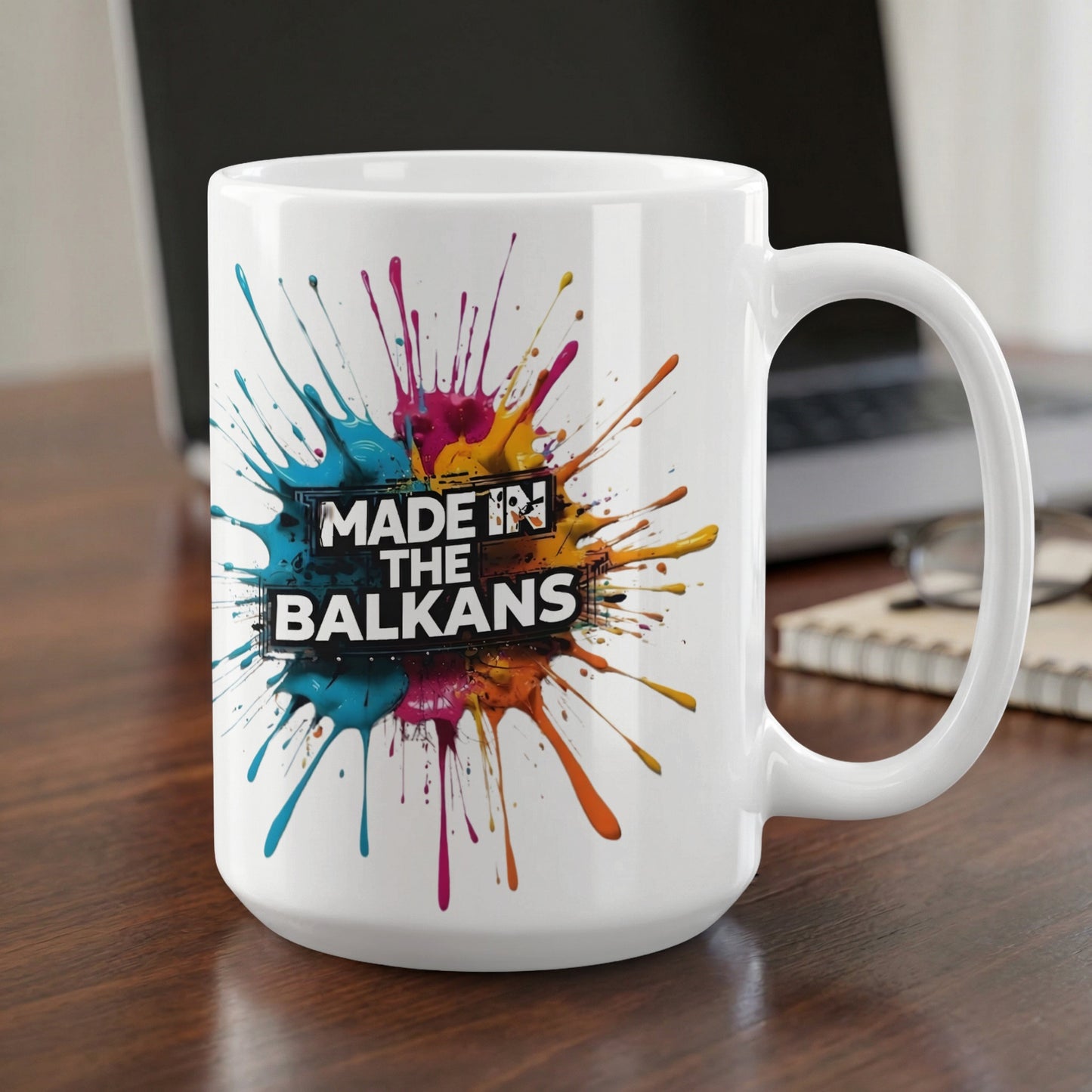 Made in the Balkans Colorful Paint Splatter White Mug product type