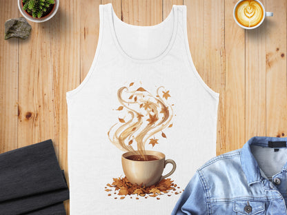 Stylish Tank Top with Autumn Leaves and Coffee Graphics product type