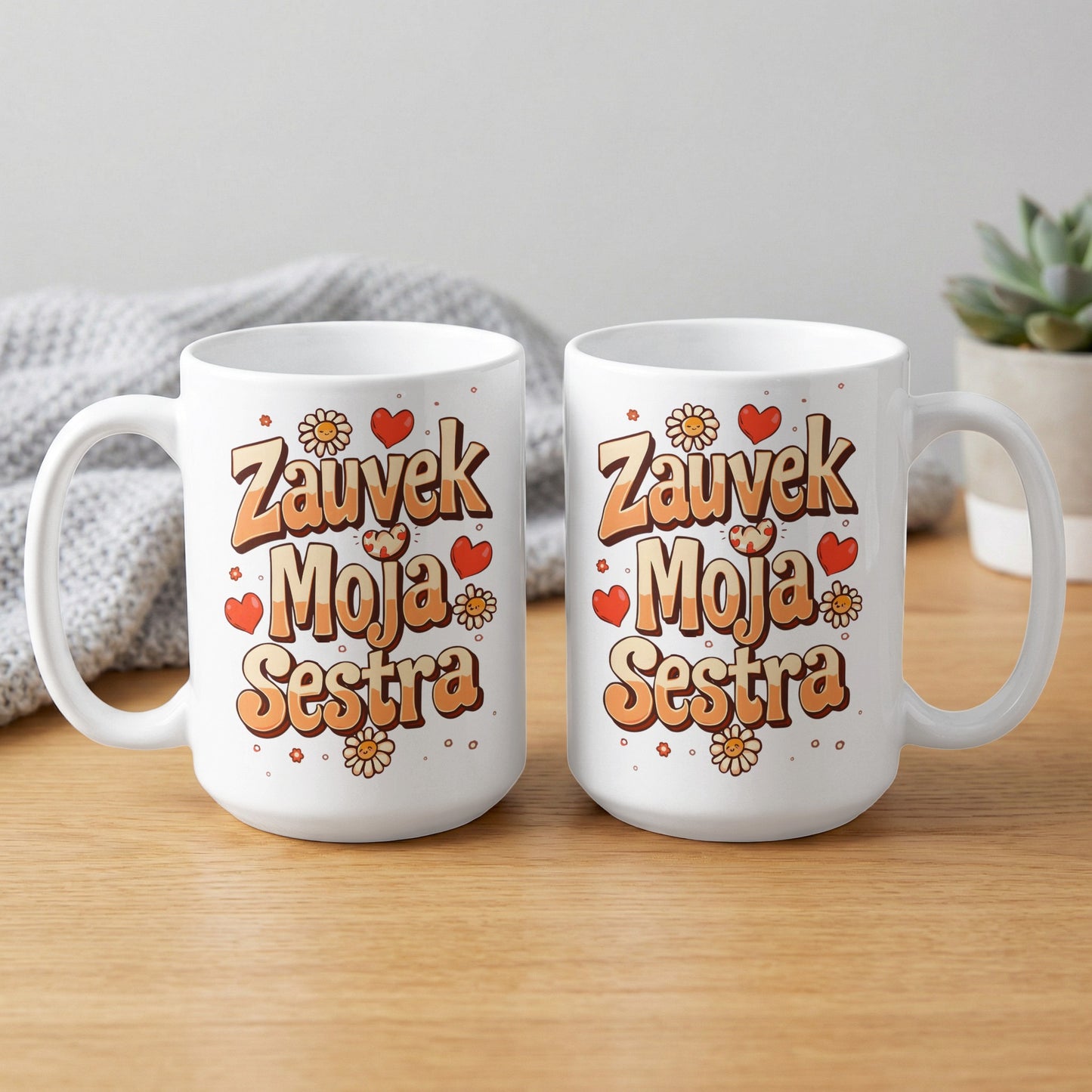 Zauvek Moja Sestra Heart and Daisy Design Mug