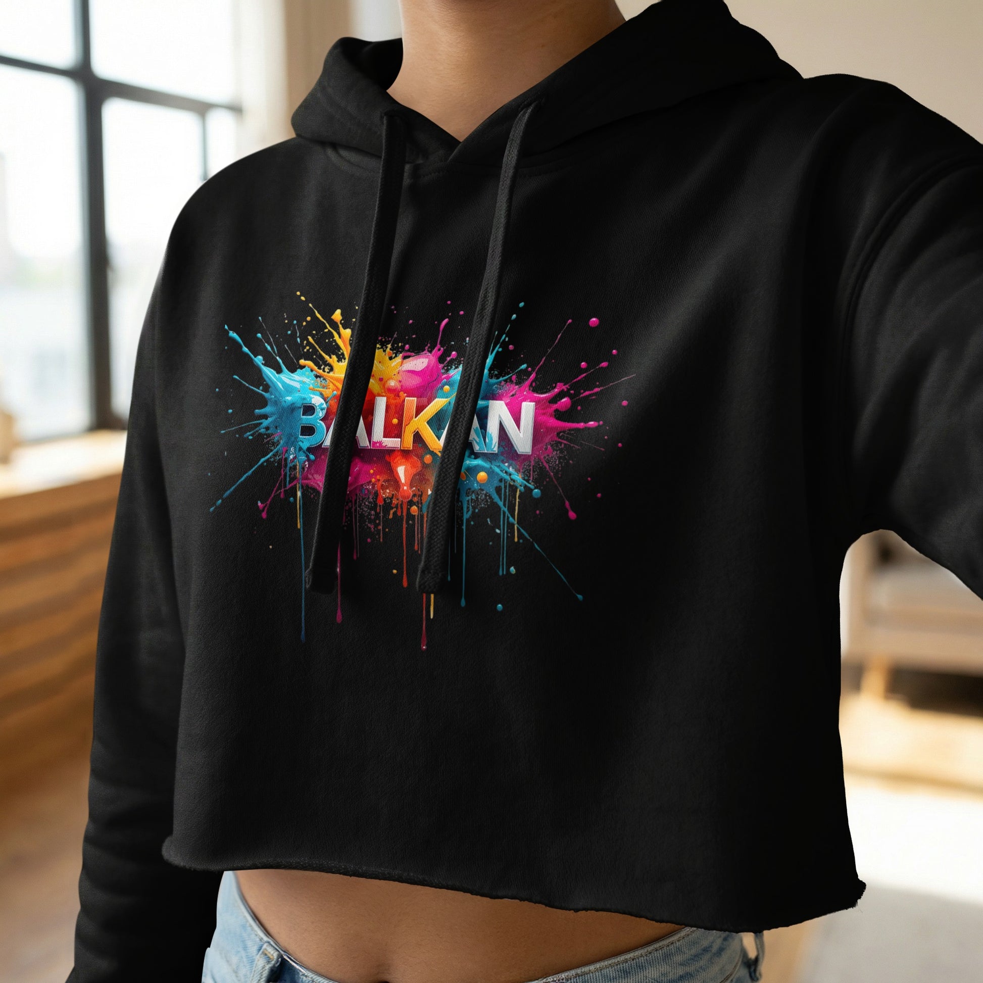 Black Cropped Hoodie BALKAN Colorful Splatter product type