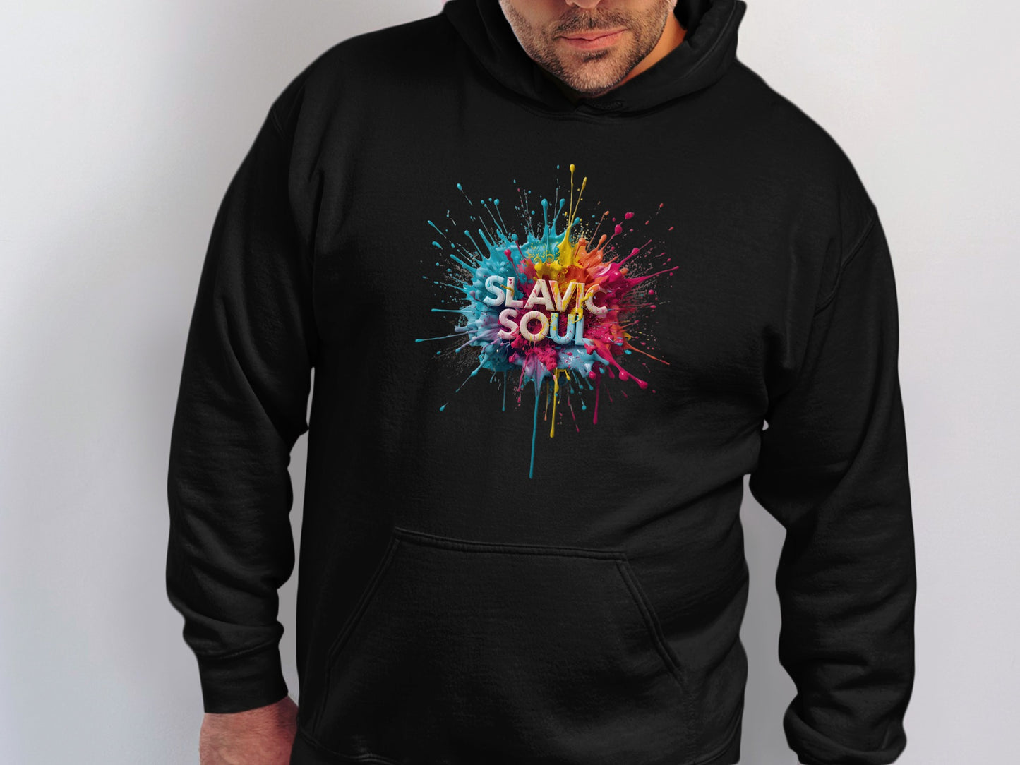 Vibrant Slavic Soul Splatter Black Hoodie product type