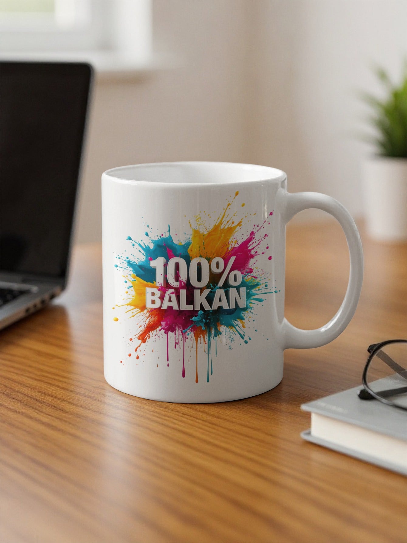 100% Balkan Colorful Paint Splash Design White Mug product type