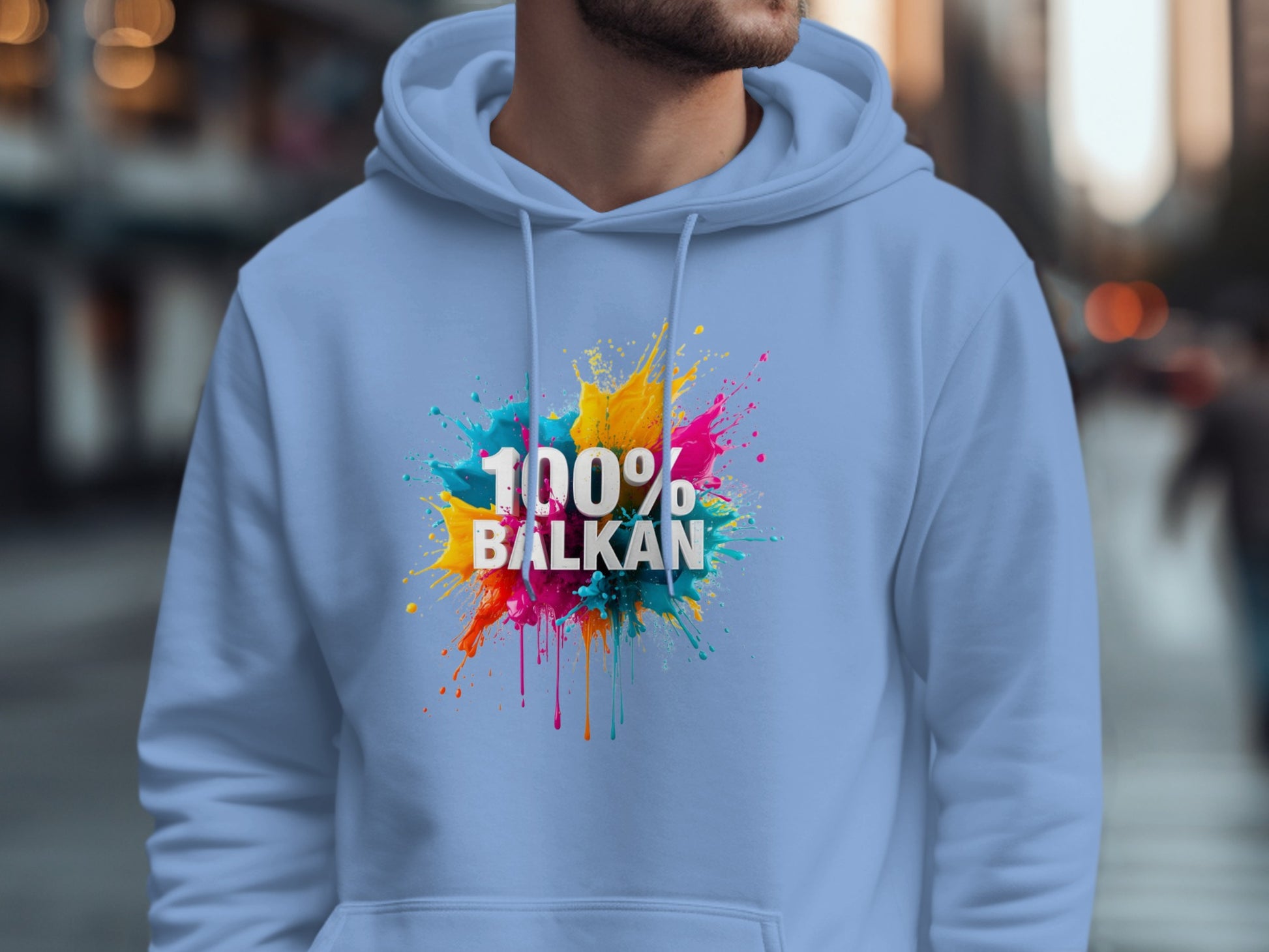 Light Blue Colorful Paint Splatter 100% BALKAN hoodie