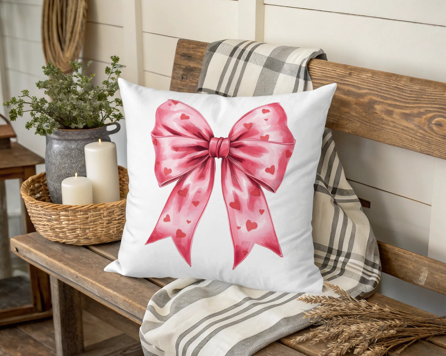 Pink Bow Heart Design Decorative Pillow product