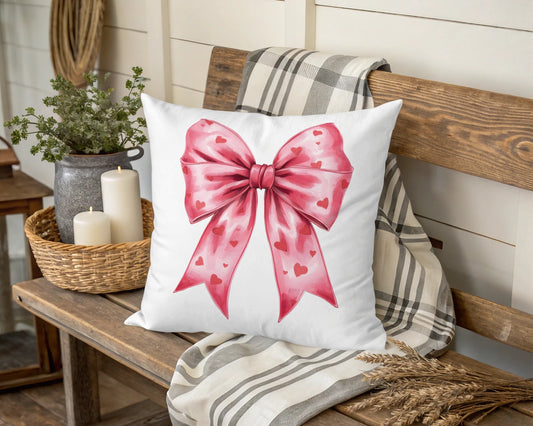 Pink Bow Heart Design Decorative Pillow product
