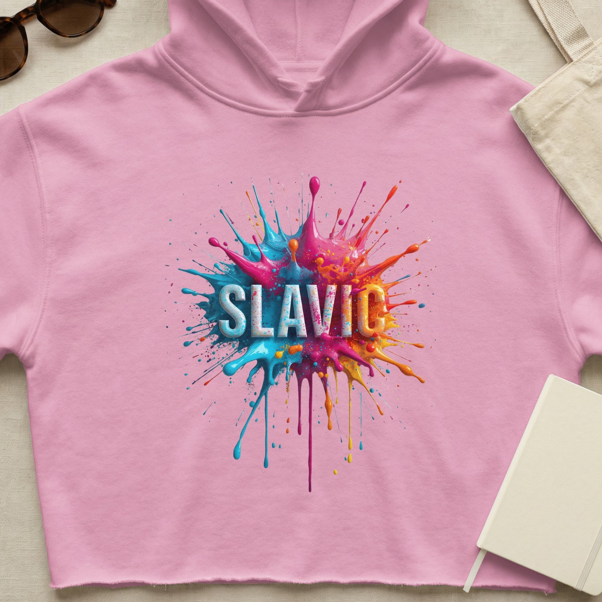 SLAVIC Colorful Paint Splatter Pink Cropped Hoodie product type