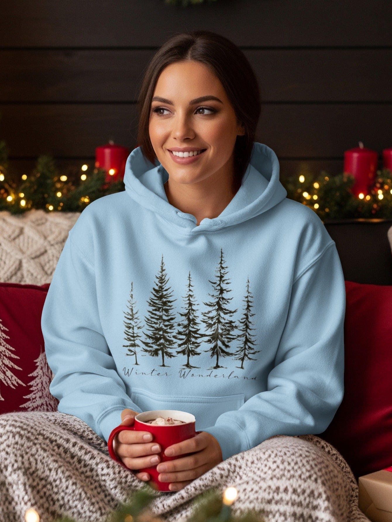 Winter Wonderland Hoodie with Evergreen Trees Design
