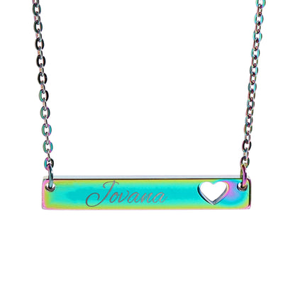 Personalized Name Bar Necklace with Heart Jewelry