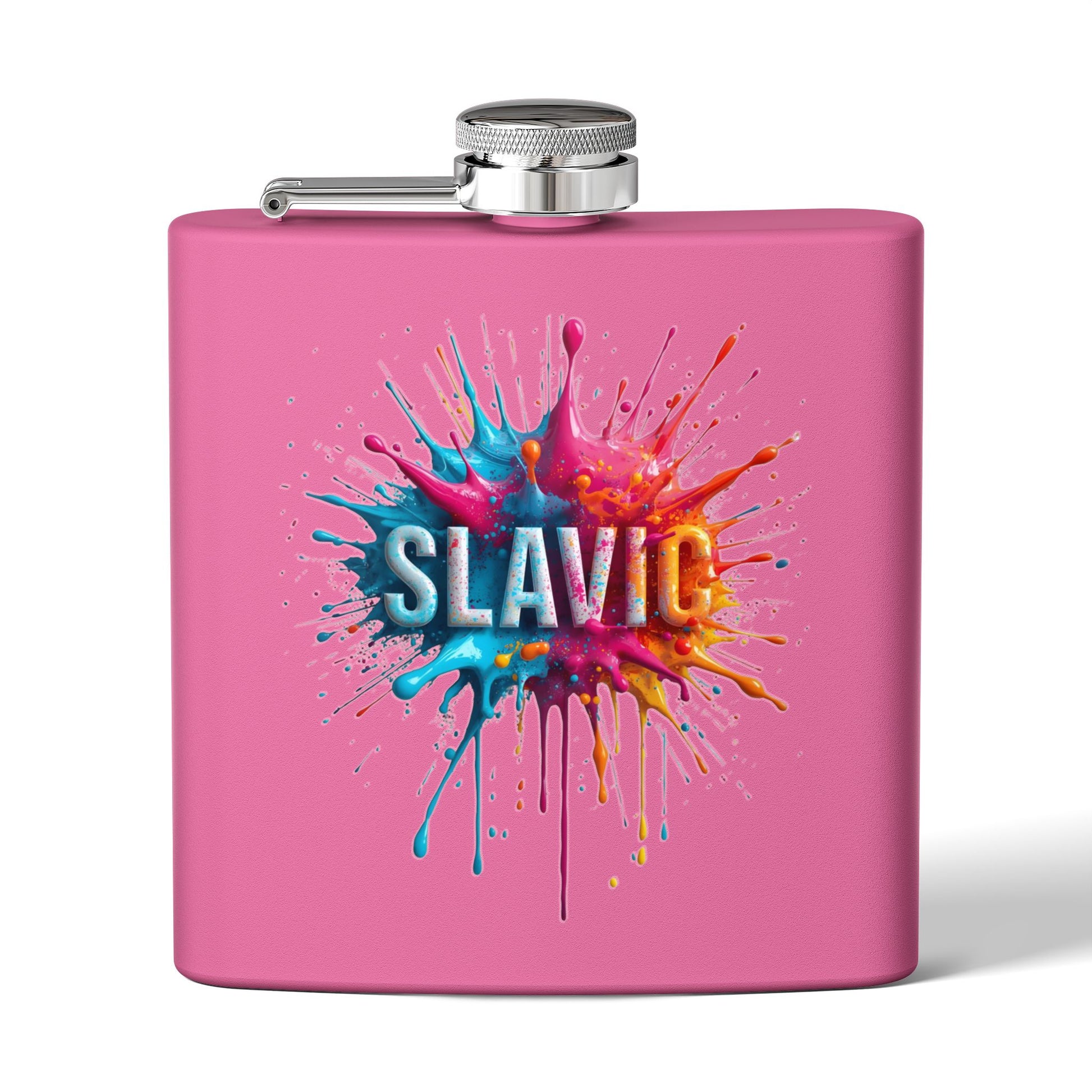 Slavic Paint Splash Vibrant Pink Portable Flask product type