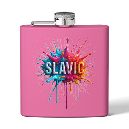 Slavic Paint Splash Vibrant Pink Portable Flask product type