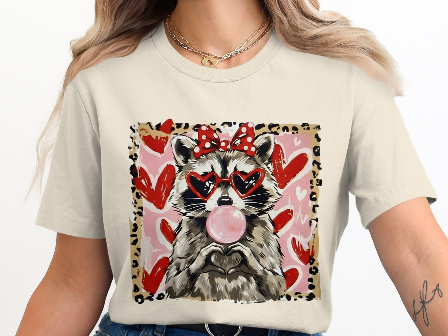 Cute Raccoon with Heart Sunglasses Graphic T-Shirt